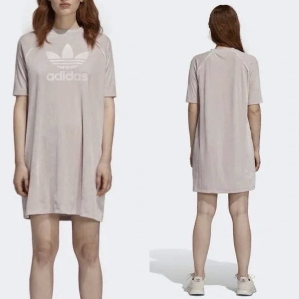 Adidas Light Purple Velour Trefoil Short Sleeve Logo Tee Dress